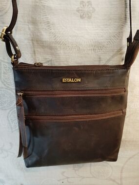 Estalon Women's Dark Brown Leather Crossbody Bag